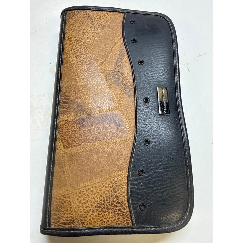 No Boundaries CD DVD Storage Wallet Case Black Tan Patchwork ZipBinder Organizer
